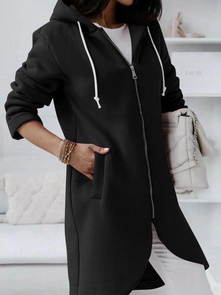 

Women Spring/Fall Outerwear Vintage Split Joint Plain Long Sleeve Hoodie Jacket, Black, Jackets