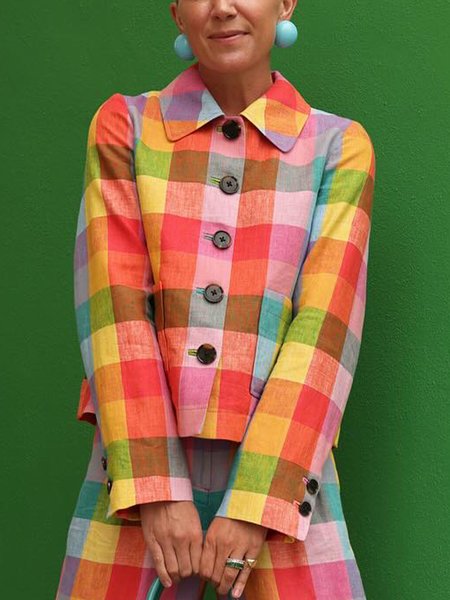 

Casual Printing Plaid Shawl Collar Jacket, As picture, Jackets