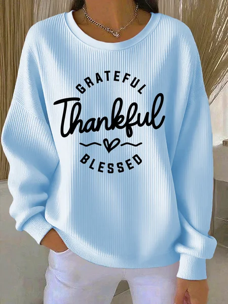

Women Text Letters Crew Neck Casual Spring/Fall Long Sleeve Sweatshirt, Light blue, Sweatshirts & Hoodies