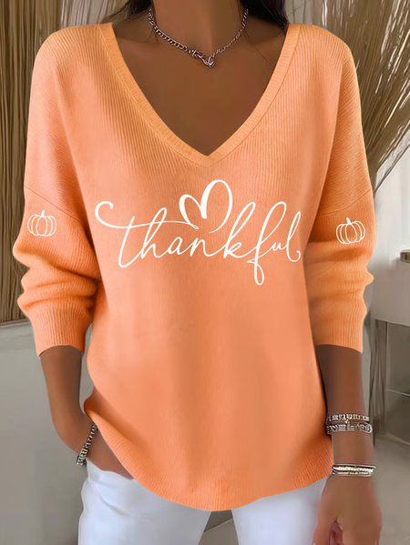 

Vintage V Neck Letter Pattern Hoodie, Orange, Sweaters