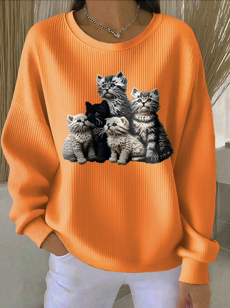 

Casual Crew Neck Animal Sweatshirt, Orange, Hoodies & Sweatshirts
