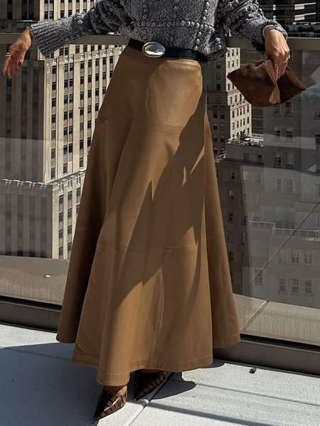 

Urban Plain Maxi Faux Leather Skirt No Belt, As picture, Skirts