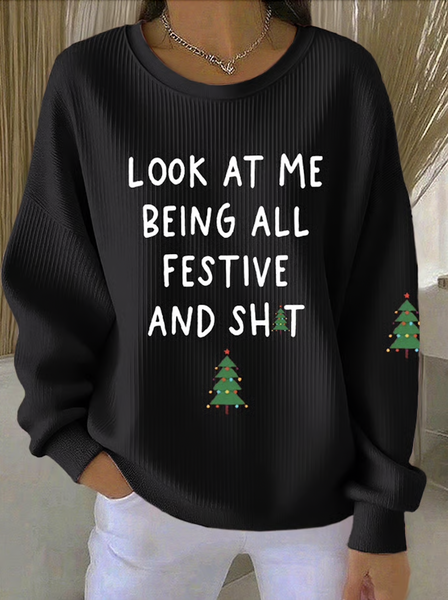 

Casual Crew Neck Text Letters Sweatshirt, Black, Hoodies & Sweatshirts