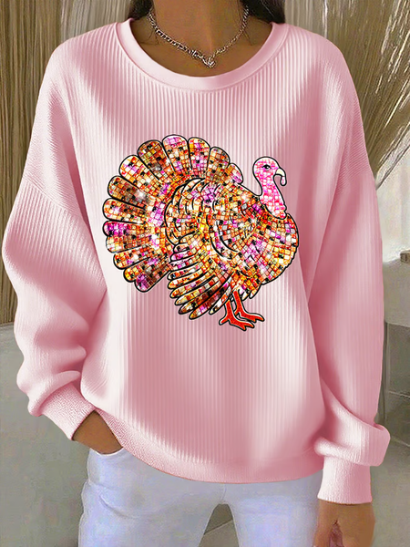 

Women Turkey Crew Neck Casual Spring/Fall Long Sleeve Sweatshirt, Pink, Sweatshirts & Hoodies