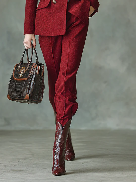 

Urban Plain Zipper Straight Pants, Red, Pants