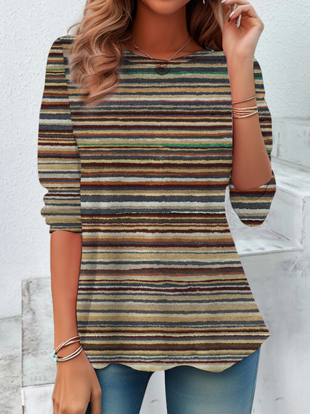 

Women Striped Long Sleeve Tee T-shirt Crew Neck Casual Spring/Fall Tunic Top, As picture, T-Shirts
