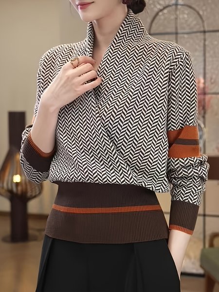 

Urban Herringbone V Neck Sweater, As picture, Pullovers