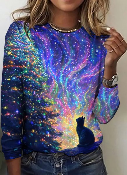 

Vintage Animal Crew Neck Long Sleeve T-shirt, Purple, T-shirts