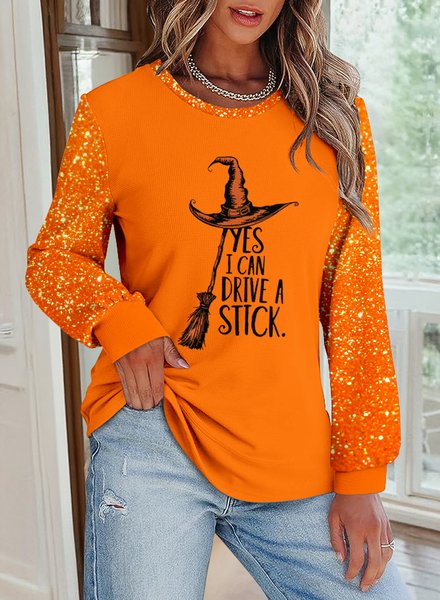 

Casual Crew Neck Text Letters Sweatshirt, Orange, Hoodies & Sweatshirts