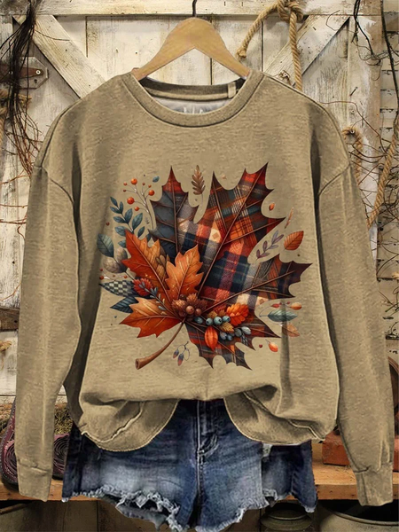 

Women Maple Leaf Crew Neck Printing Casual Spring/Fall Long Sleeve Sweatshirt, Khaki, Sweatshirts & Hoodies