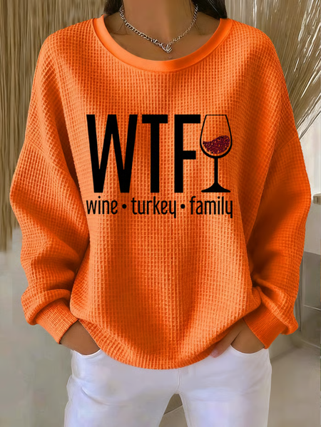 

Casual Crew Neck Text Letters Sweatshirt, Orange, Sweaters