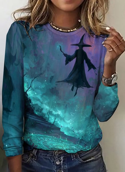 

Vintage Ombre Crew Neck Long Sleeve T-shirt, Purple, T-shirts