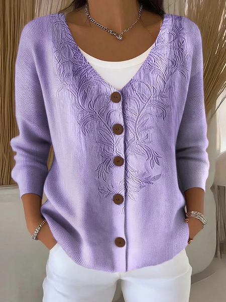 

Women Knitted Gradient Pattern Long Sleeve Comfy Vintage Cardigan, Purple, Cardigans