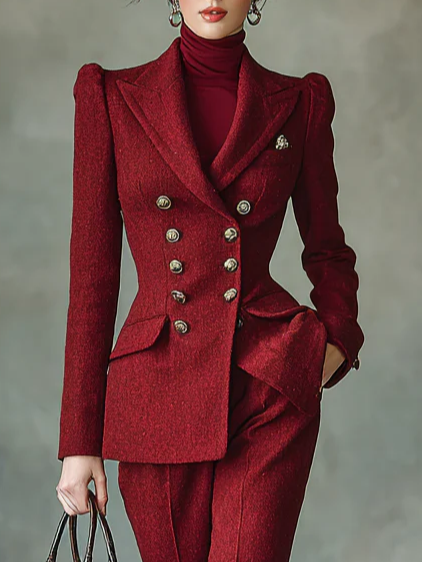 

Urban Buttoned Plain Lapel Collar Blazer, Red, Blazers