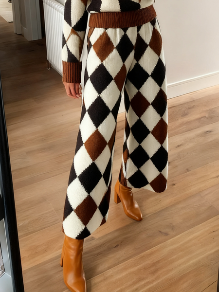 

Casual Geometric Straight Sweater Pants, As picture, Pants