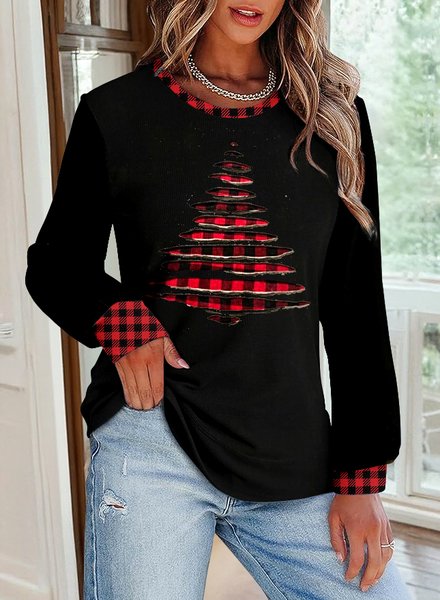 

Casual Christmas Crew Neck Color Block Sweatshirt, Black, Hoodies & Sweatshirts