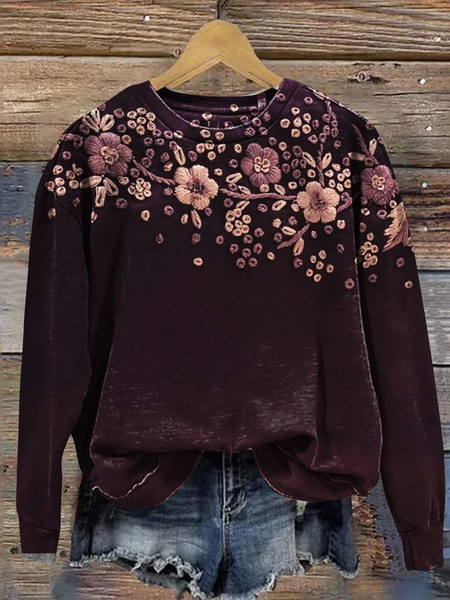 

Women Floral Crew Neck Printing Casual Spring/Fall Long Sleeve Sweatshirt, Deep purple, Sweatshirts & Hoodies