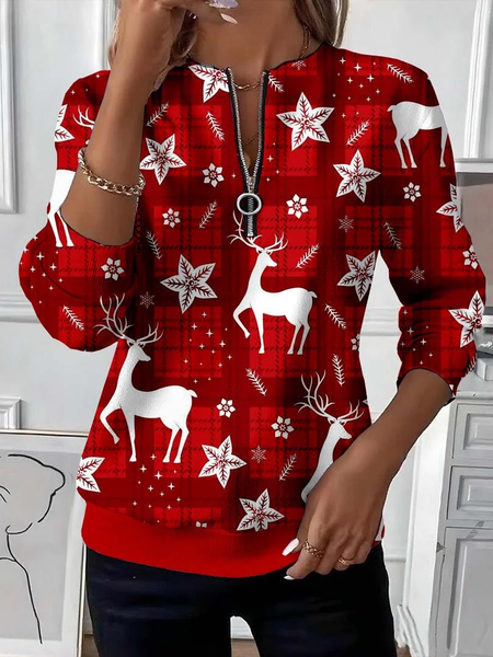 

Women Christmas Crew Neck Printing Casual Spring/Fall Long Sleeve Sweatshirt, Red, Sweatshirts & Hoodies