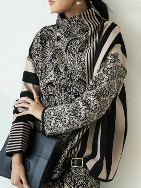 

Urban Paisley Printing Stand Collar Regular Sleeve Blouse, As picture, Blouses and Shirts