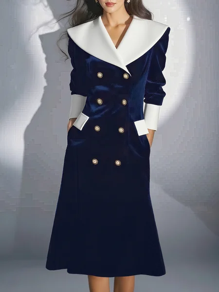 

Urban Color Block Buttoned Midi Dress, Blue, Midi Dresses