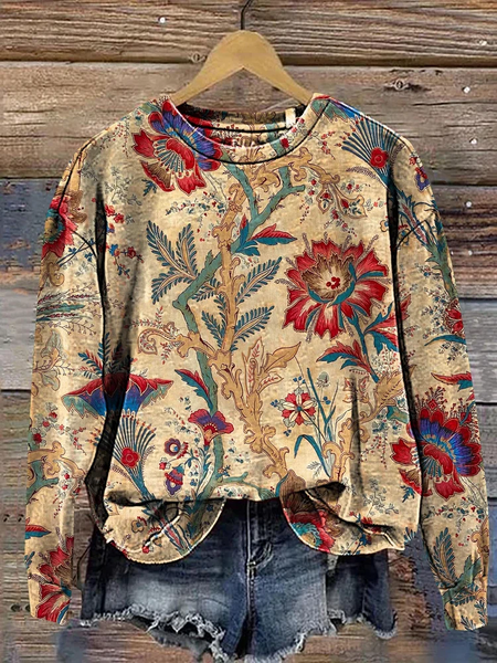 

Women Floral Crew Neck Printing Casual Spring/Fall Long Sleeve Sweatshirt, Khaki, Sweatshirts & Hoodies