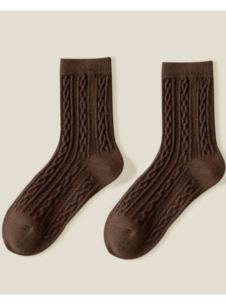

1pair Women High-Elastic Twist Mid-calf Socks, Coffee, Accessories