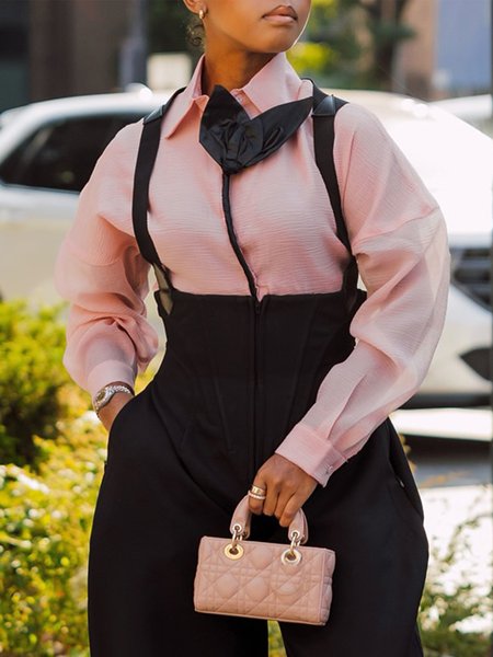 

Urban Plain 3D Floral Shirt Collar Raglan Sleeves Shirt, Pink, Blouses and Shirts