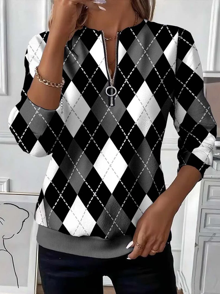 

Women Plaid Crew Neck Printing Casual Spring/Fall Long Sleeve Sweatshirt, Gray, Sweatshirts & Hoodies