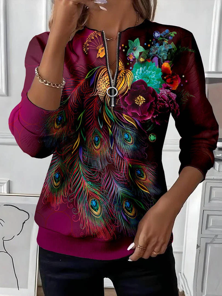 

Women Floral Crew Neck Printing Casual Spring/Fall Long Sleeve Sweatshirt, Purple, Sweatshirts & Hoodies