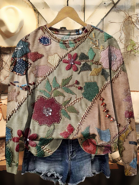 

Women Floral Crew Neck Printing Casual Spring/Fall Long Sleeve Sweatshirt, As picture, Sweatshirts & Hoodies