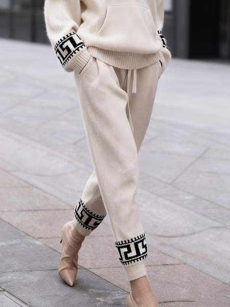 

Casual Color Block Ankle Banded Sweater Pants, As picture, Pants