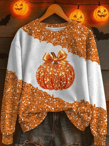 

Women Halloween (pumpkin) Crew Neck Printing Casual Spring/Fall Long Sleeve Sweatshirt, Orange, Sweatshirts & Hoodies
