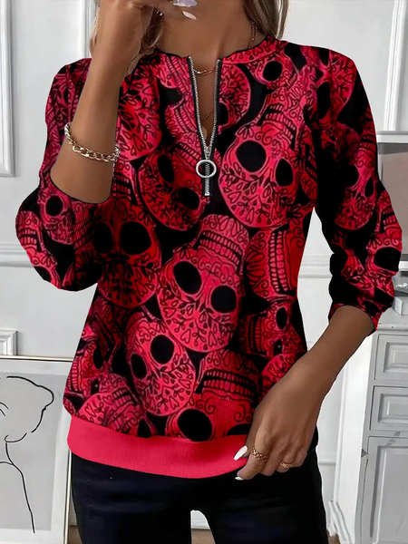 

Women Skull Crew Neck Printing Casual Spring/Fall Long Sleeve Sweatshirt, Red, Sweatshirts & Hoodies