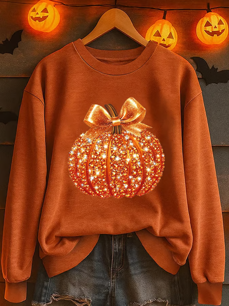 

Women Halloween (pumpkin) Crew Neck Printing Casual Spring/Fall Long Sleeve Sweatshirt, Orange, Sweatshirts & Hoodies