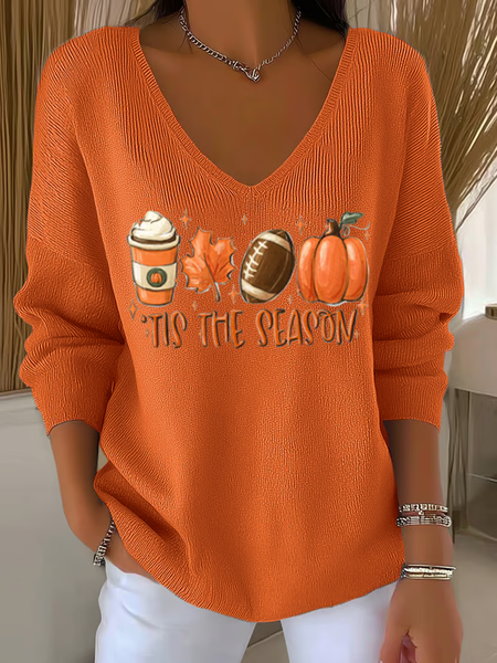 

Women Text Letters Long Sleeve Tee T-shirt V Neck Printing Casual Spring/Fall Top, Orange, T-Shirts