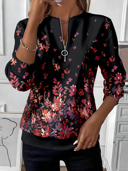 

Women Floral Crew Neck Printing Casual Spring/Fall Long Sleeve Sweatshirt, Black, Sweatshirts & Hoodies
