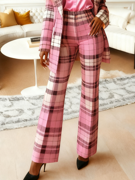 

Urban Plaid Straight Pants, As picture, Pants