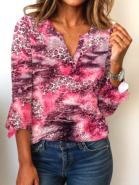 

Casual Geometric V Neck Sleeveless T-shirt, Pink, T-shirts