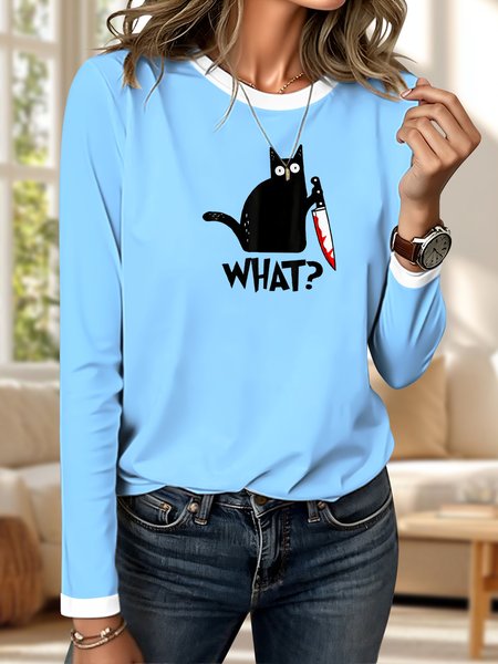 

Vintage Animal Crew Neck Long Sleeve T-shirt, Light blue, T-shirts