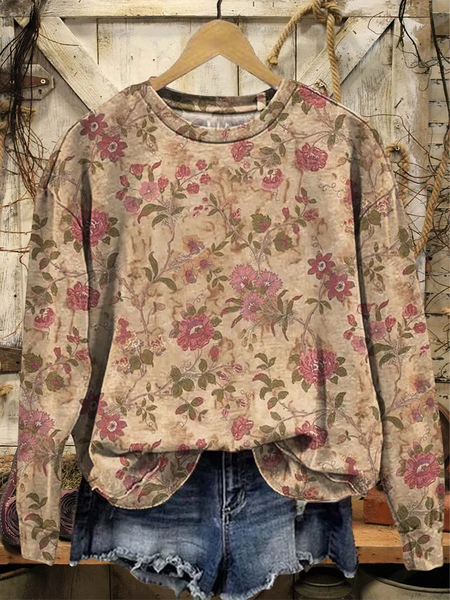 

Women Floral Crew Neck Printing Casual Spring/Fall Long Sleeve Sweatshirt, Camel, Sweatshirts & Hoodies