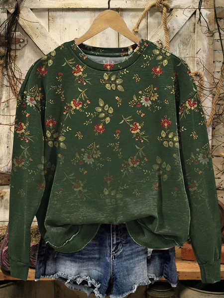 

Women Floral Crew Neck Printing Casual Spring/Fall Long Sleeve Sweatshirt, Green, Sweatshirts & Hoodies