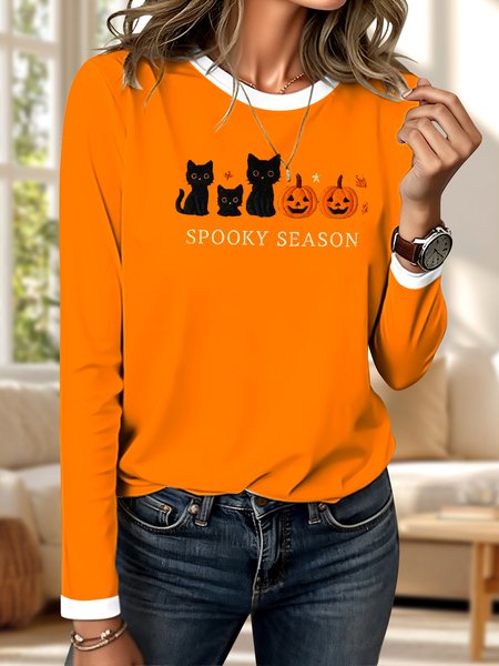 

Vintage Animal Crew Neck Long Sleeve T-shirt, Orange, T-shirts