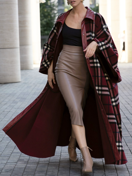 

Urban Plaid Shirt Collar Coat, As picture, Coats