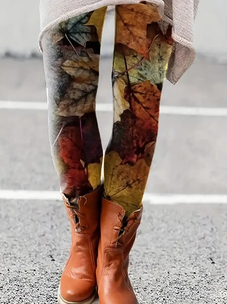 

Women Maple Leaf Casual All Season Printing Long Leggings, As picture, Leggings