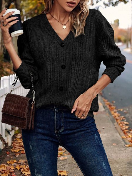

Women Plain Long Sleeve Tee T-shirt V Neck Split Joint Casual Spring/Fall Top, Black, T-Shirts