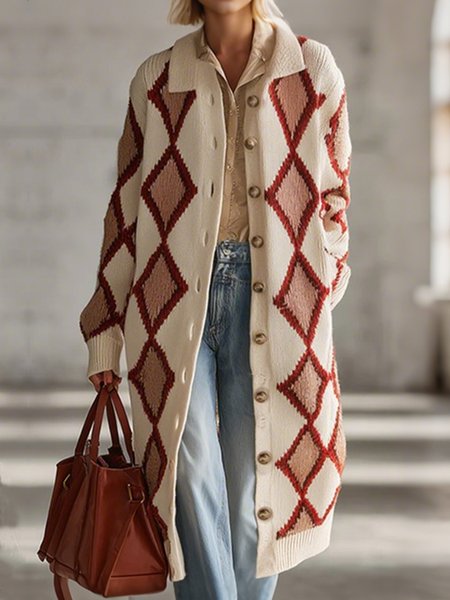 

Casual Plaid Shirt Collar Regular Sleeve Buttons Cardigan, As picture, Cardigans
