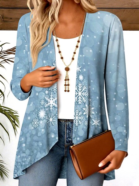 

V Neck Long Sleeve Geometric Regular Micro-Elasticity Regular Fit Blouse For Women, Grey-blue, Blouses