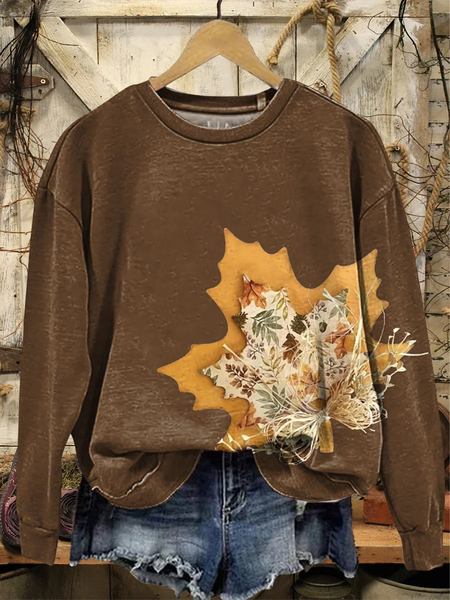 

Women Maple Leaf Crew Neck Printing Casual Spring/Fall Long Sleeve Sweatshirt, Brown, Sweatshirts & Hoodies