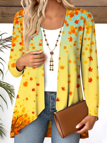 

V Neck Long Sleeve Floral Regular Micro-Elasticity Regular Fit Blouse For Women, Yellow, Blouses