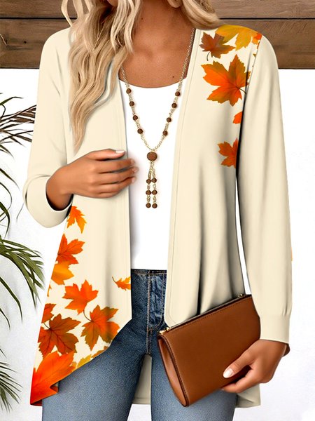 

V Neck Long Sleeve Floral Regular Micro-Elasticity Regular Fit Blouse For Women, Apricot, Blouses